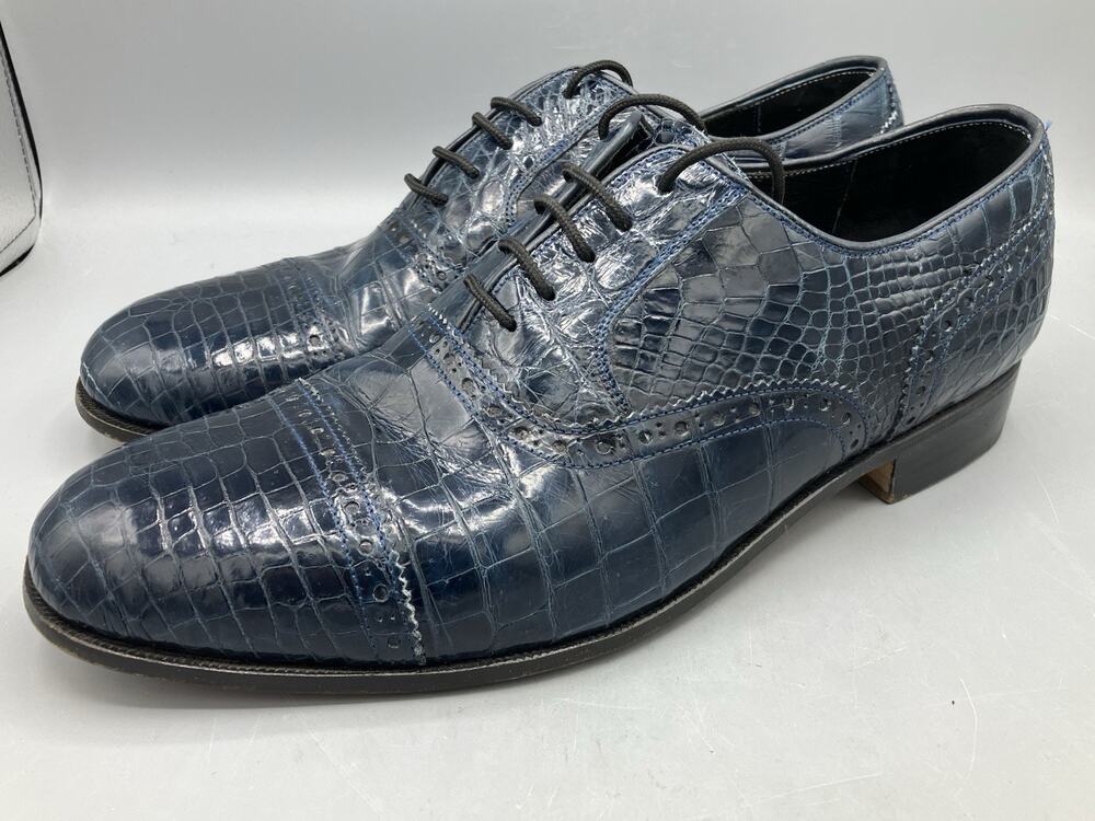 Vintage Bespoke Maylin Peninsula Hotel Hong Kong Navy Blue Alligator Shoes SZ 11